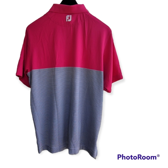 FootJoy FJ Men's Pink & Black Striped Pattern Polo Golf Shirt Large - Picture 5 of 9